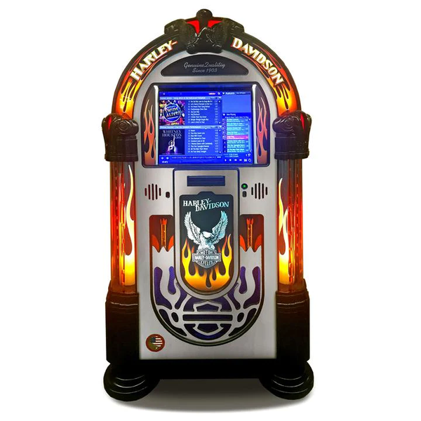 Rock-Ola Bubbler Harley-Davidsons Flames Music Center Brushed Aluminum-Jukeboxes-Rock-Ola-Game Room Shop